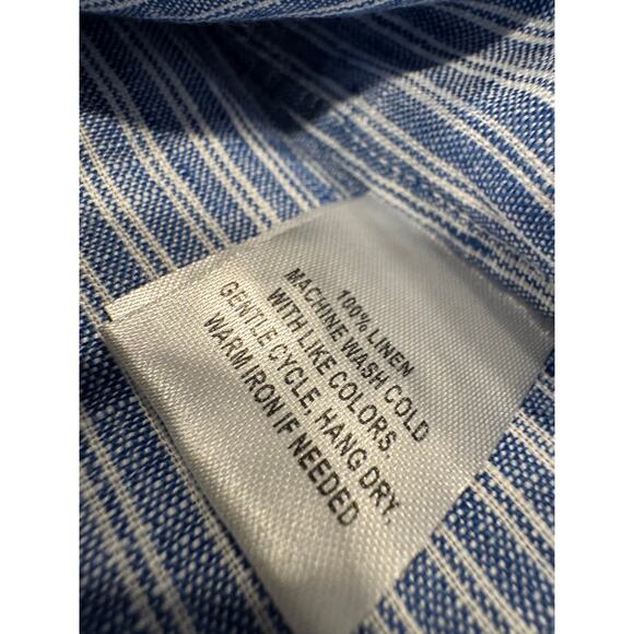 UNTUCKit Womens Villa Fiore Button Up Shirt 12 Blue Stripe Linen Long Sleeve NWT - Picture 5 of 8